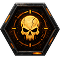 Orange skull in a crosshair, a symbol of lethal damage and critical hits.