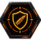 Orange shield with a bullet inside, symbolizing ballistic protection and armor.