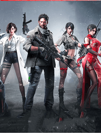 Against a post-apocalyptic backdrop of gloomy, mist-shrouded urban ruins, a group of six paramilitary characters stands with a diverse arsenal ranging from a sniper rifle to a rocket launcher, notably featuring an armed nun with a Doberman, a woman in a white lab coat, and a girl in a traditional red Chinese dress.
